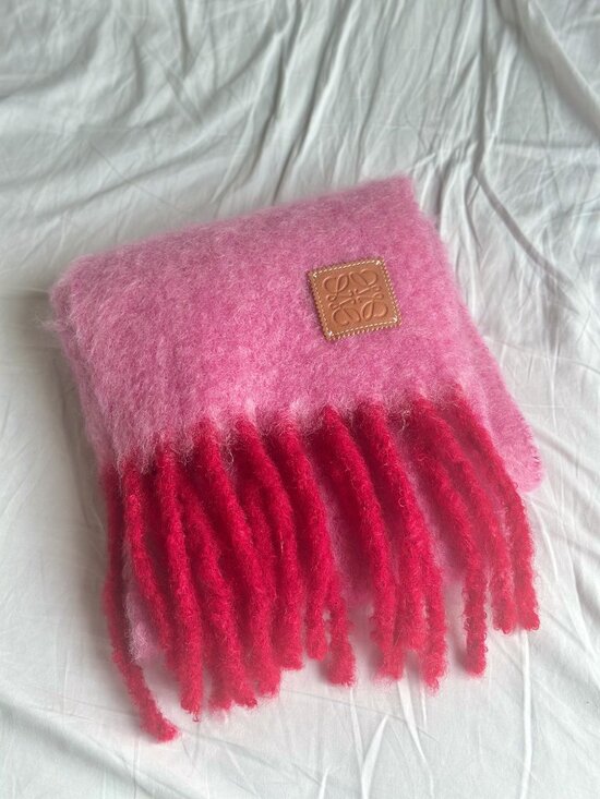 Loewe Accessories - Loewe Pink Mohair-blend Scarf | Fringed & Leather-trimmed